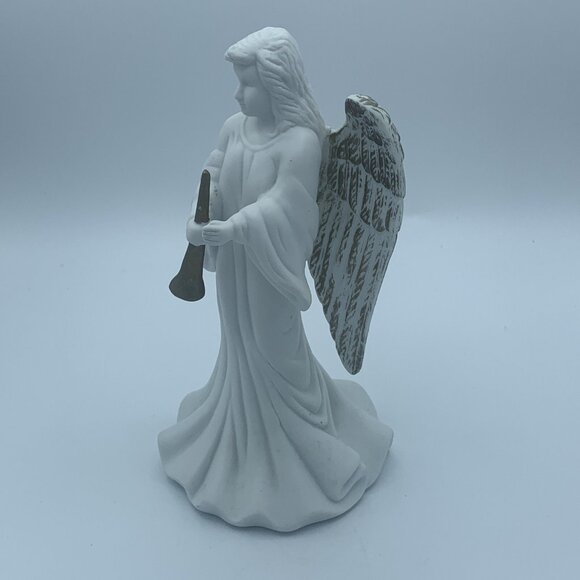 Elegant Ceramic Angel Figurine with Trumpet  8.5 inch – Gold Accents - Christmas - Picture 2 of 7